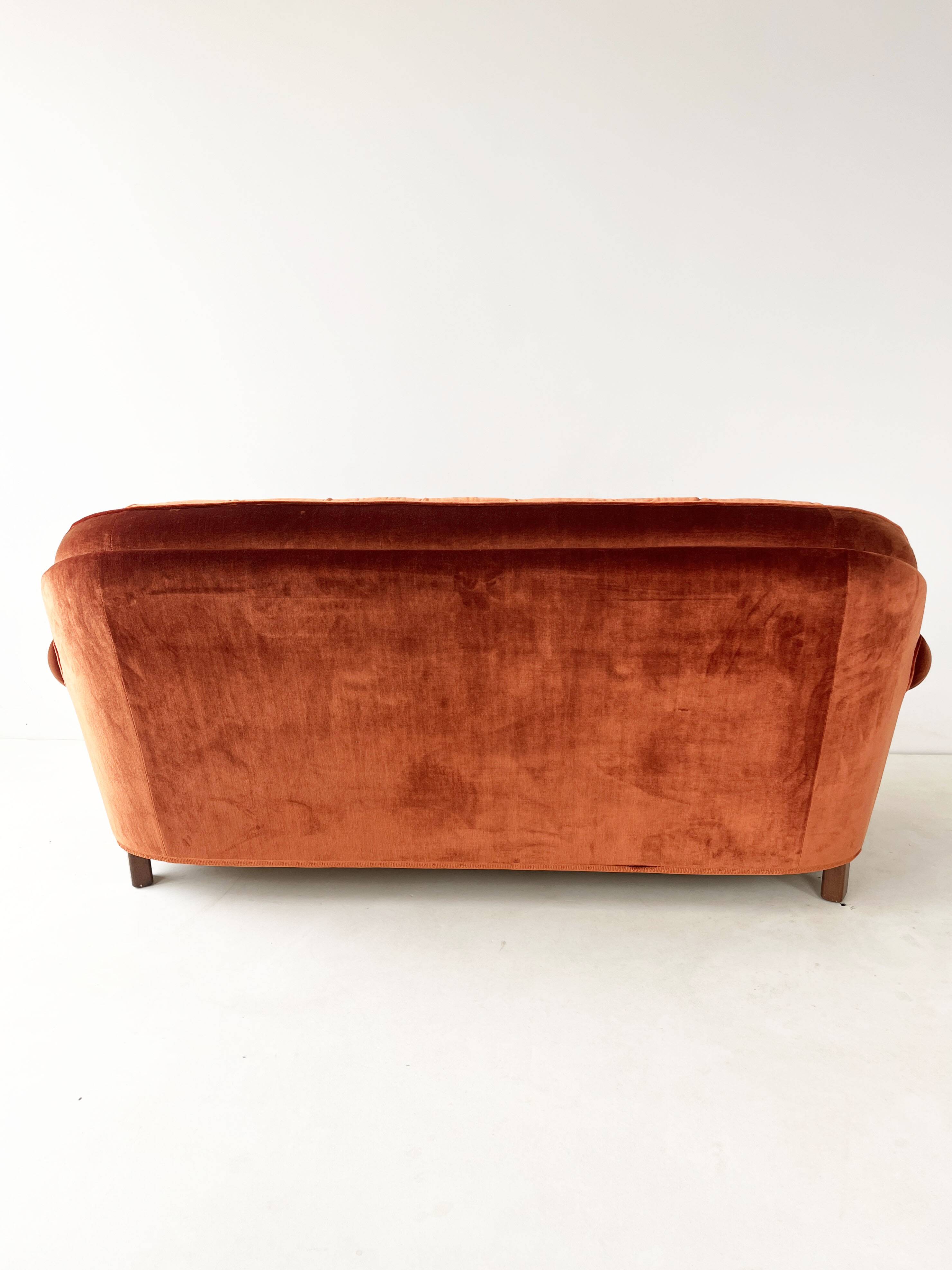 Rust Orange Velvet Couch
