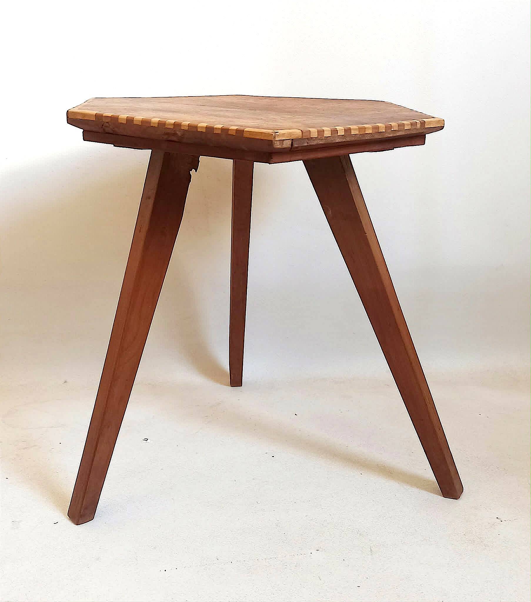 Octagonal tripod side table 1960s Height 39 cm