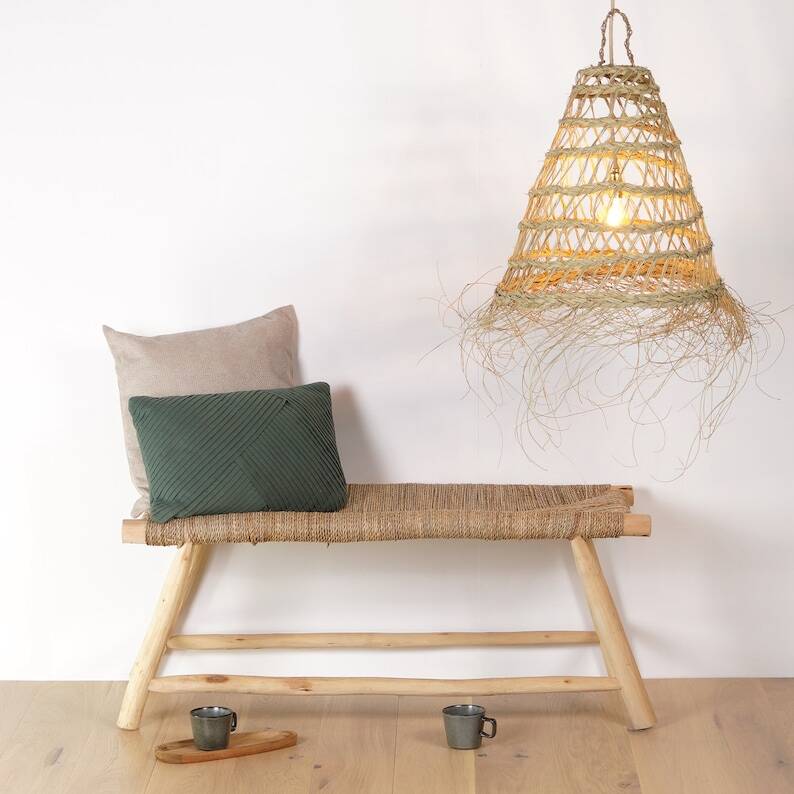 Moroccan handcrafted bench in wood and cord 100x40x40cm