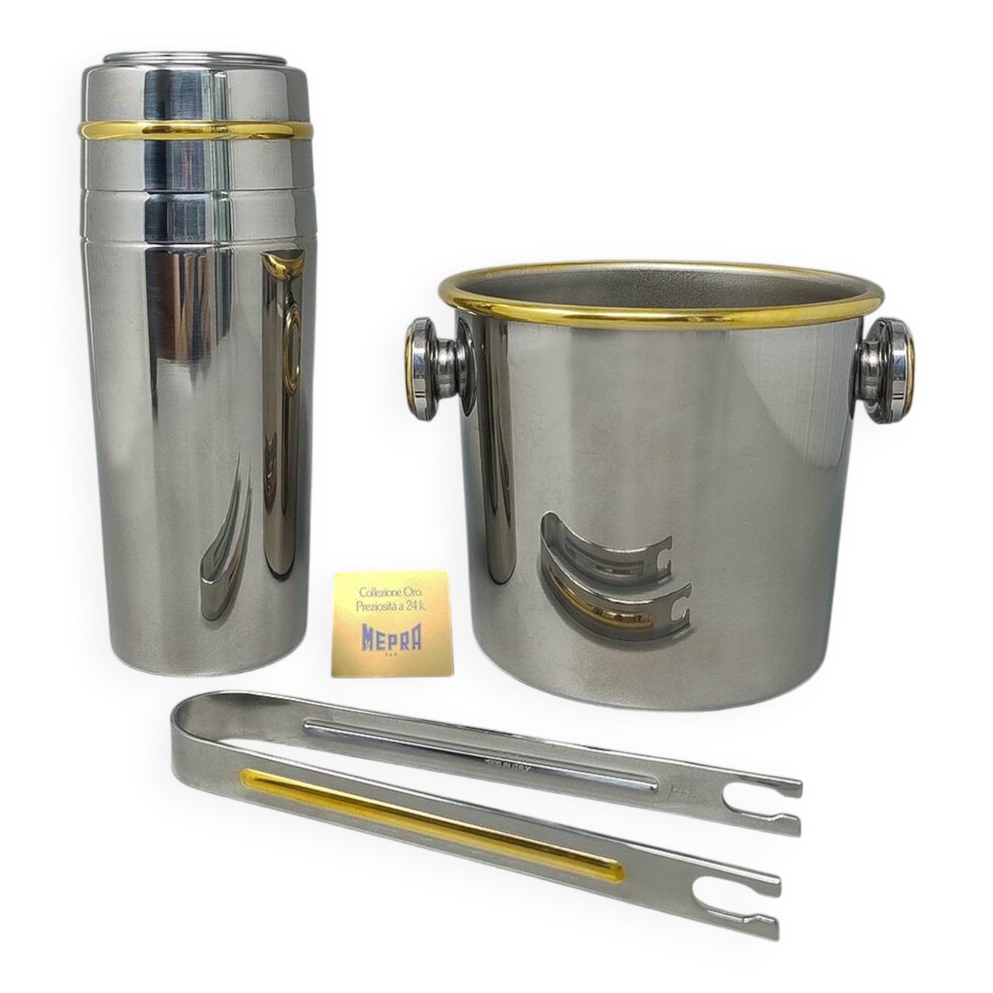 1970s Gorgeous Cocktail Shaker in Gold 24K and Stainless Steel With Ice Buc