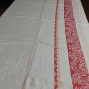 Antique red and white damask thread tablecloth ten napkins 150 X 190 cm