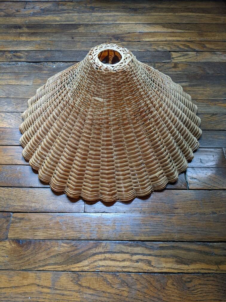 Vintage rattan wicker lampshade pendant light, handmade bohemian