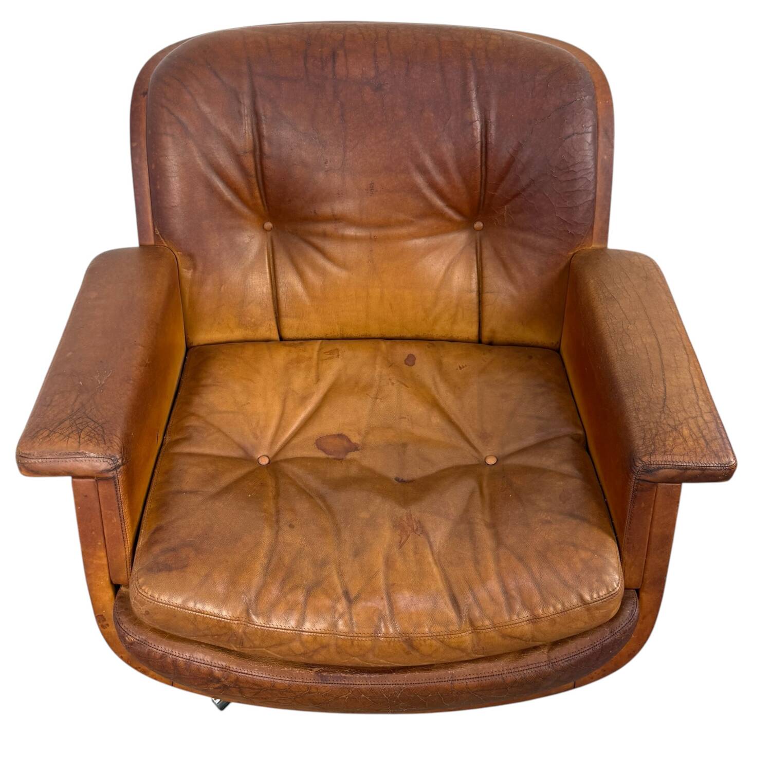 Paire de fauteuils pivotants vintage en cuir cognac par Eugen Schmidt