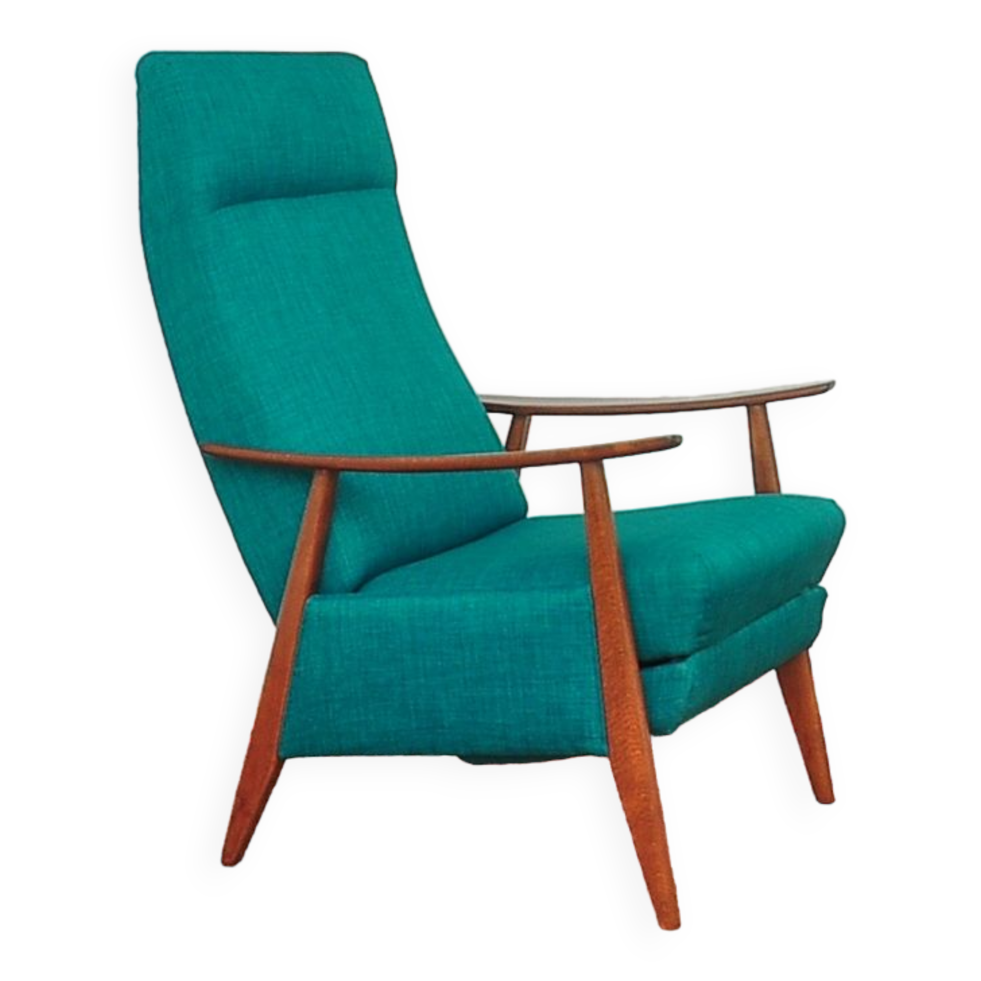Turquoise armchair with folding footrest, 1960s