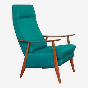 Turquoise armchair with folding footrest, 1960s