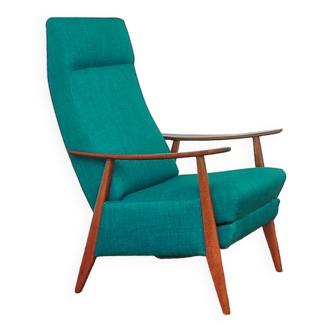 Turquoise armchair with folding footrest, 1960s