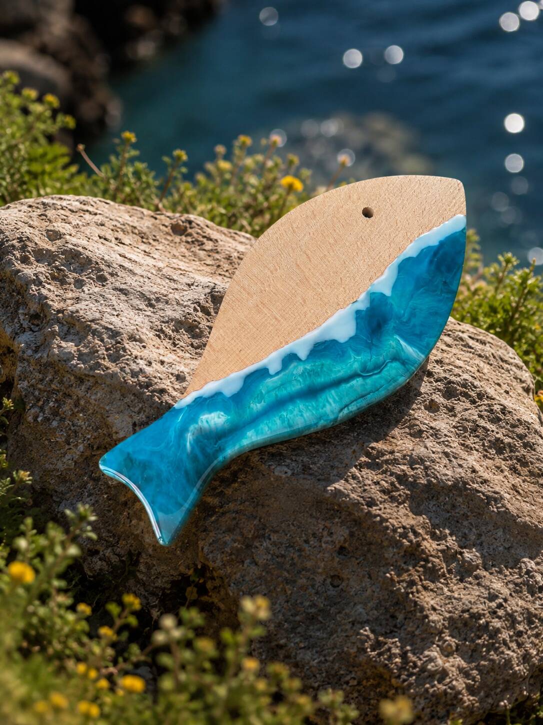 Wave-shaped serving board for fish