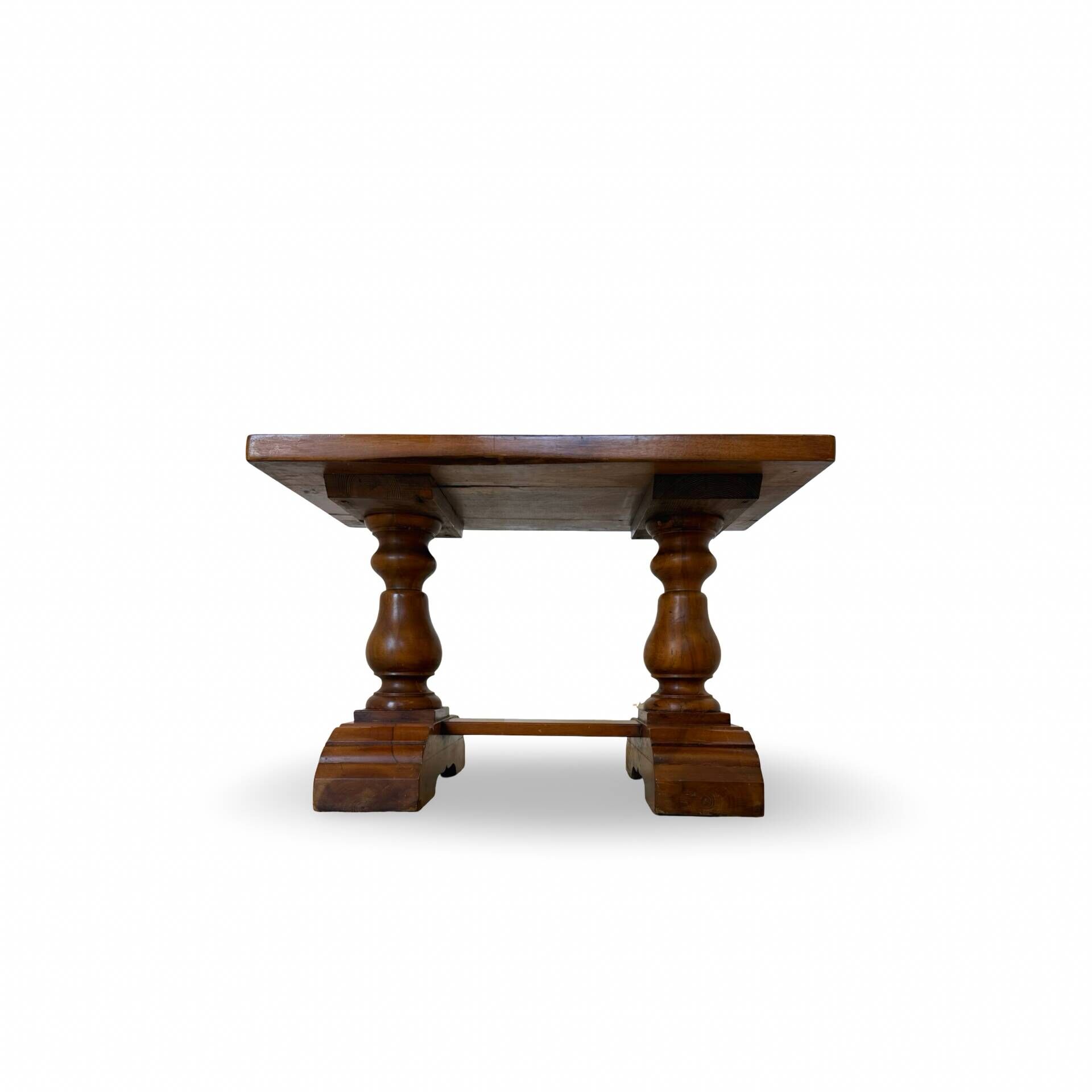 A small, rustic walnut wooden table, crafted from solid walnut wood, 1