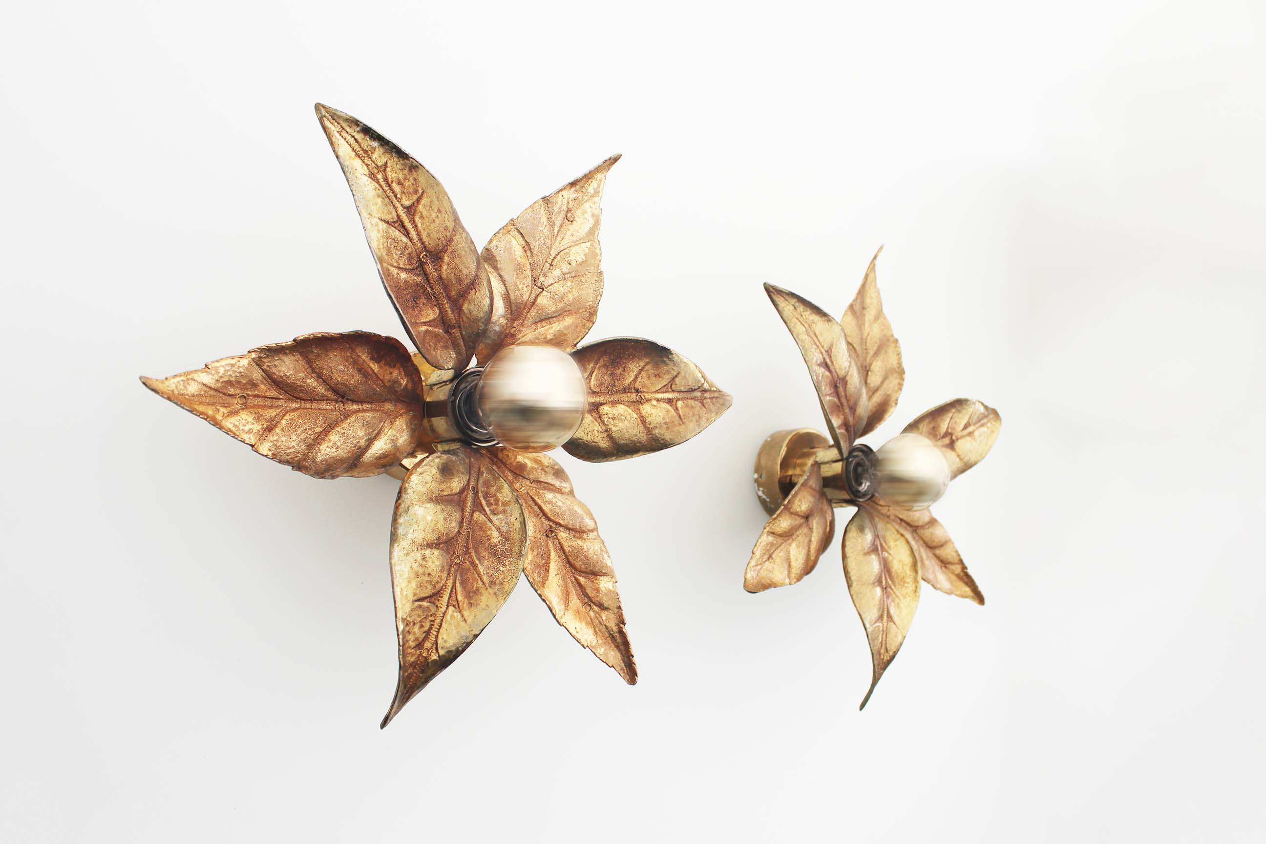 Set of brass ‘floral’ wall sconces