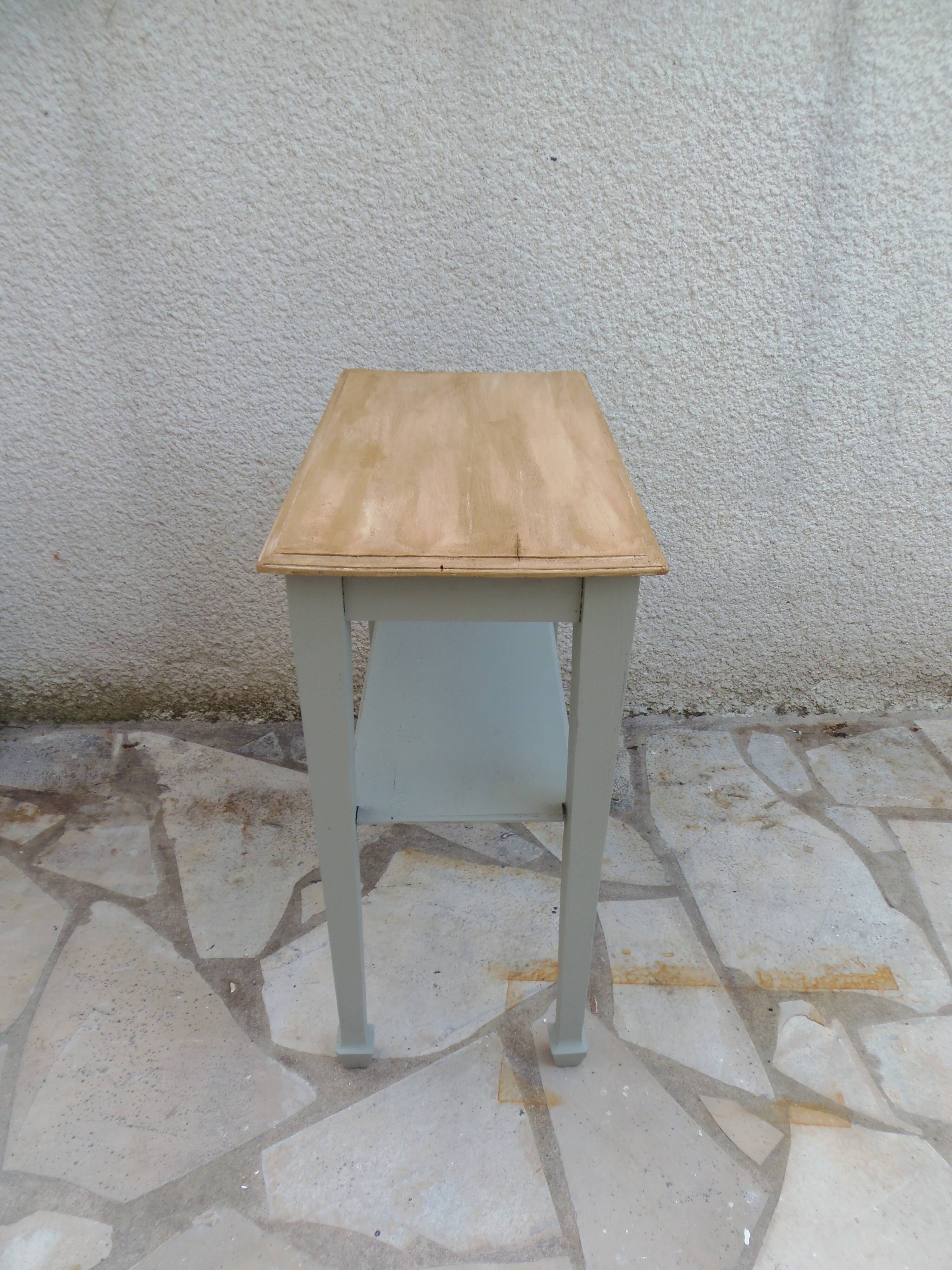 Vintage side table reimagined in grey-green.