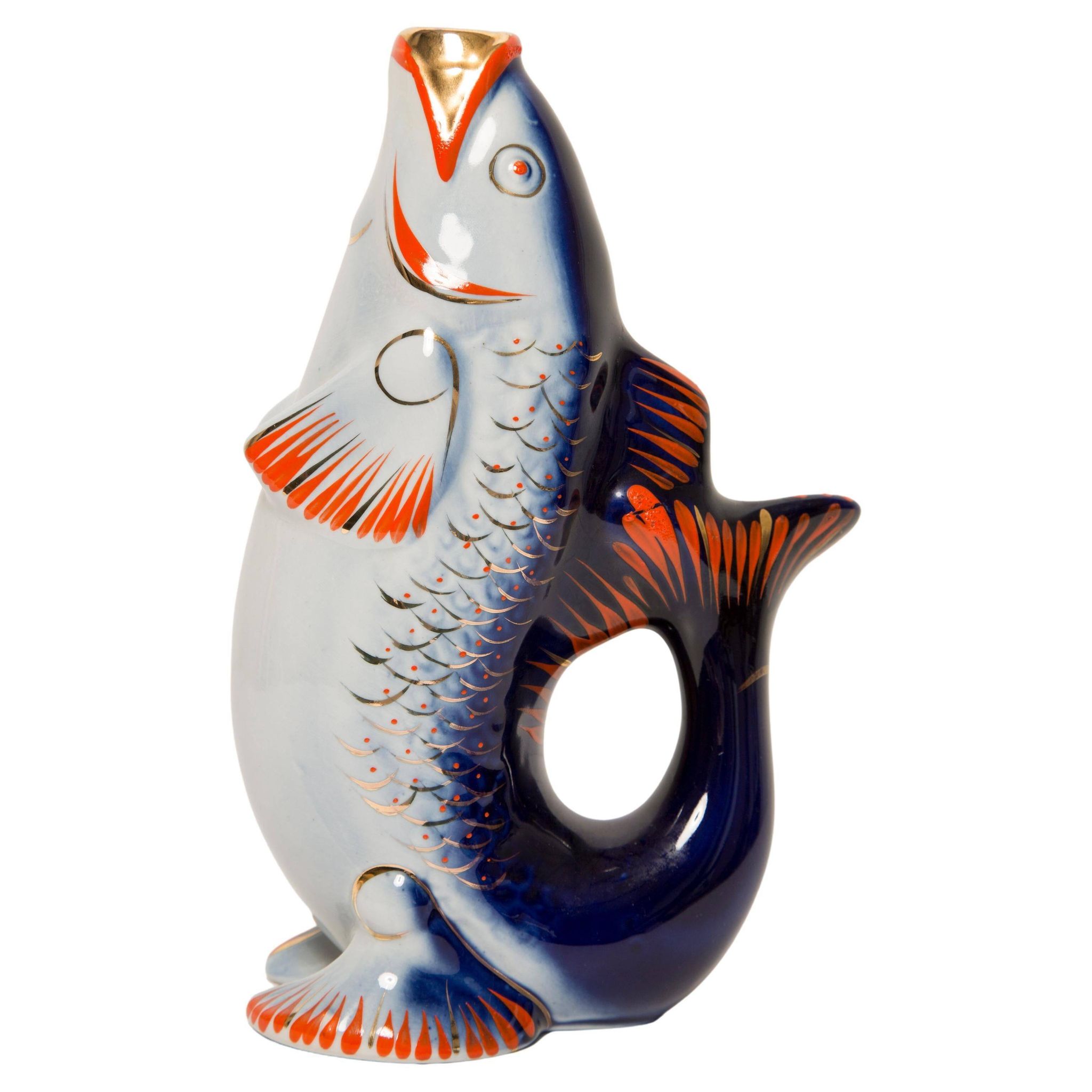 Glass and Porcelain Carafe or Vase with Blue Fish, Europe, 1960
