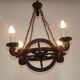 French vintage rustic 4 light wheel chandelier hand