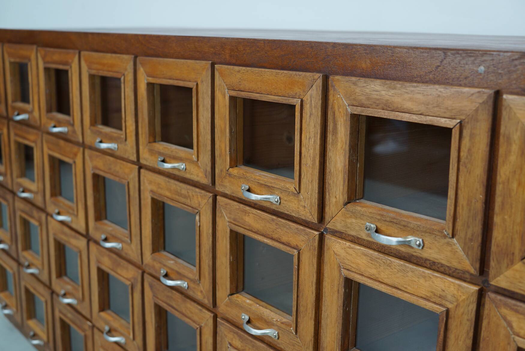 Vintage Dutch Beech Haberdashery Shop Cabinet / Vitrine, 1950s