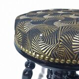 Old adjustable piano stool Napoleon III style with black & gold fabric