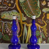 Baluster-shaped Cobalt Blue Glass Table Lamps, Rosdala Glassworks 1960, Set of 2