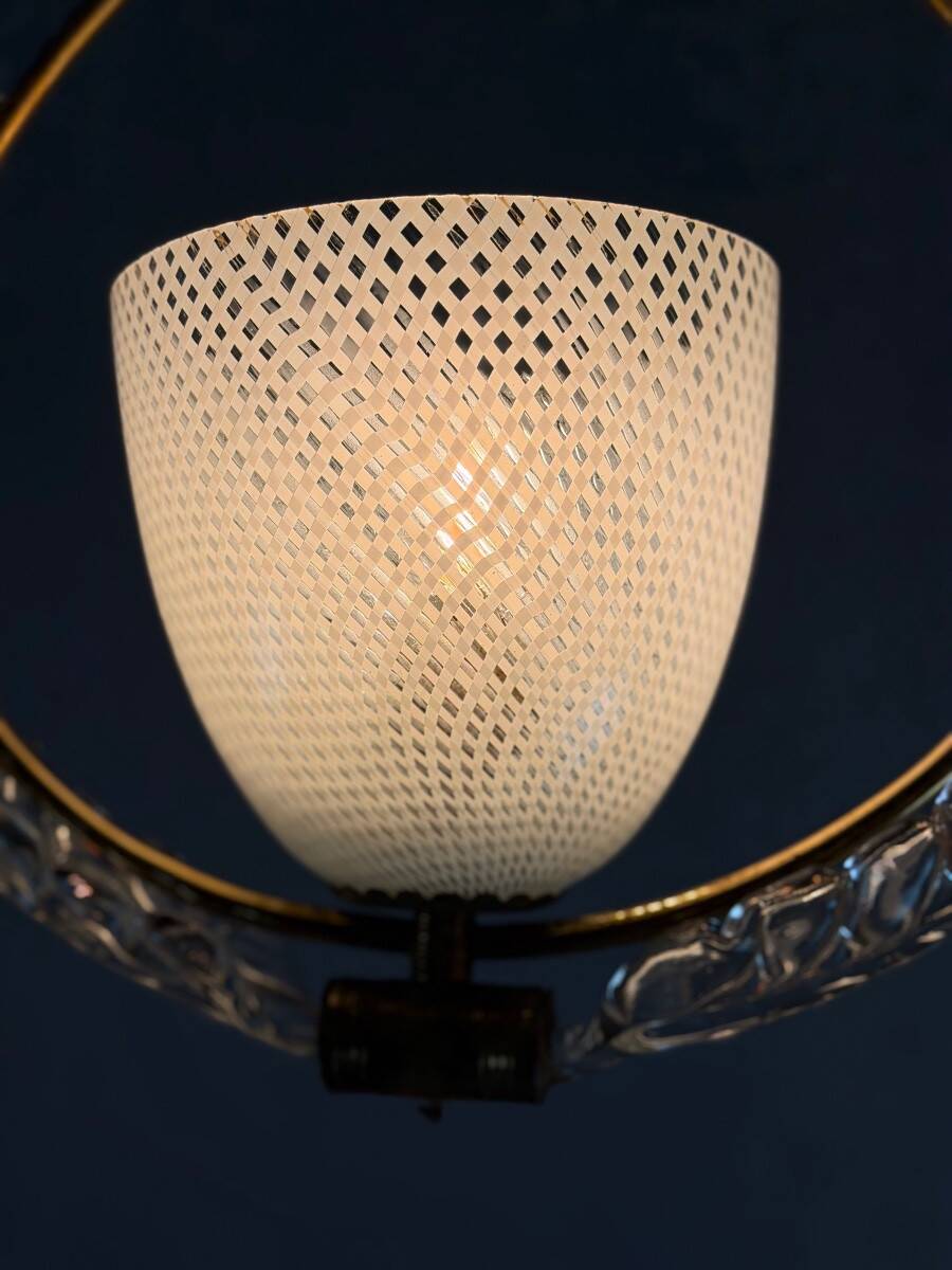 Venetian chandelier in colorless Murano glass, "Vetro à reticello" cut, circa 1950