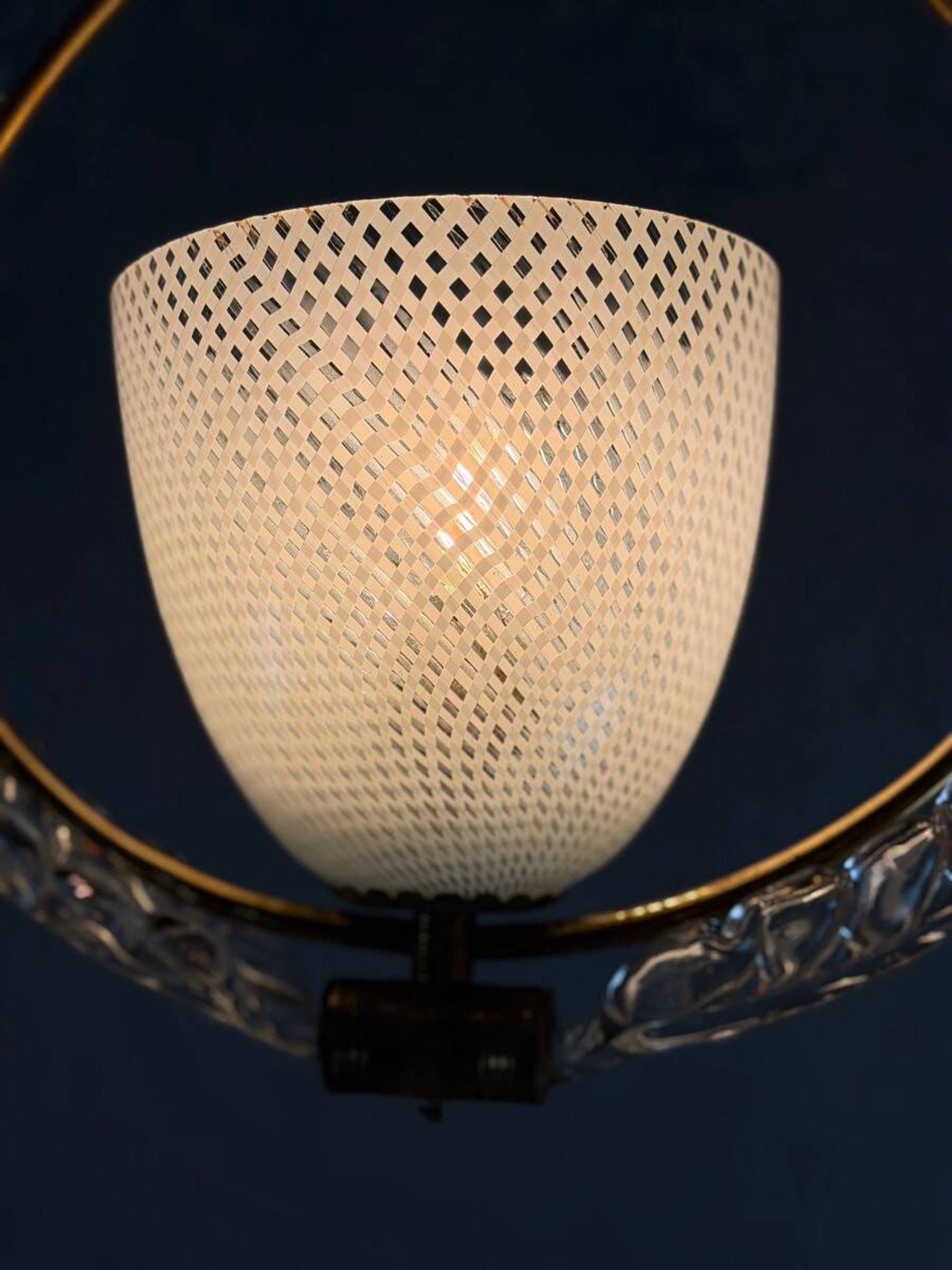 Venetian chandelier in colorless Murano glass, "Vetro à reticello" cut, circa 1950