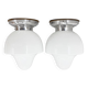 Pair of Mid-Century Chrome & Milk Glass Ceiling Ligts, Restored