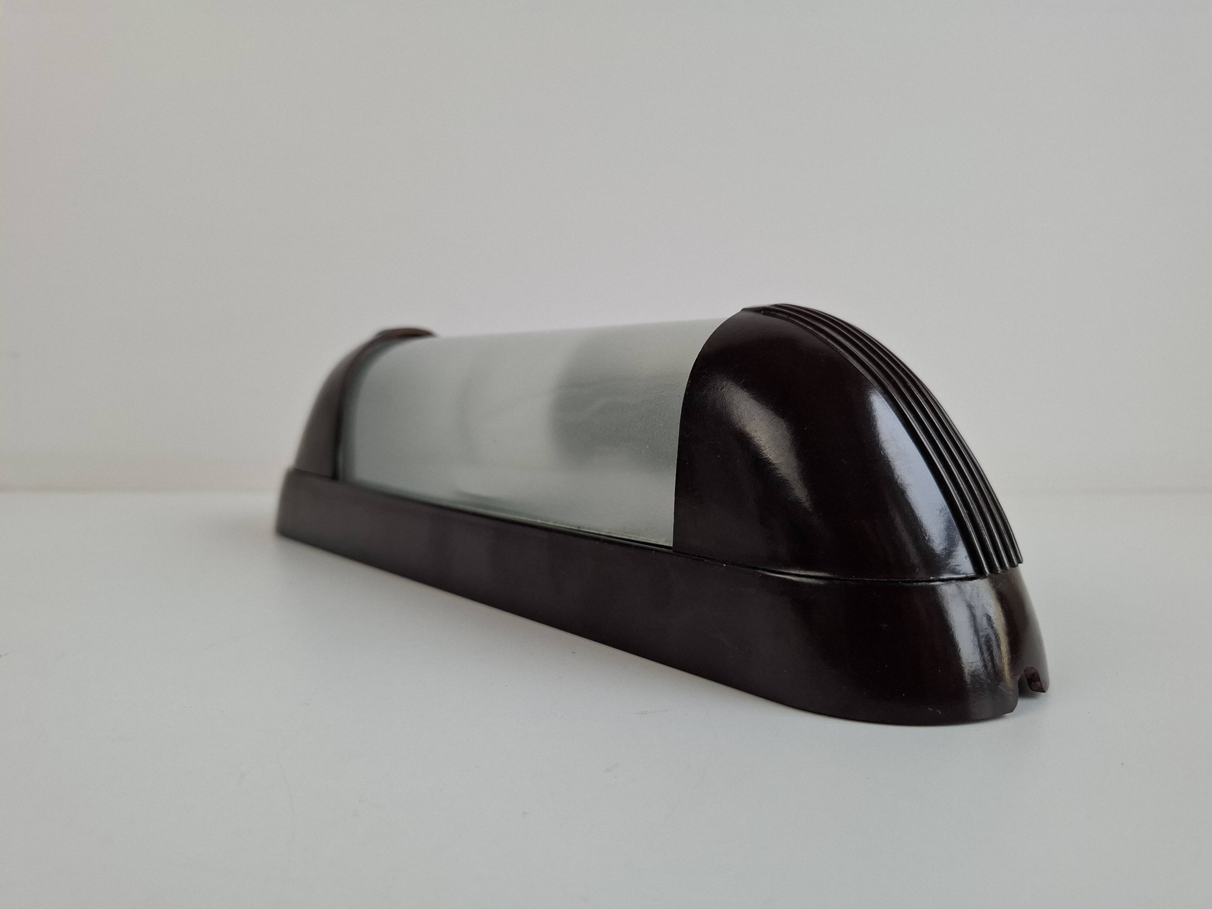 1930s Czechoslovak Art Deco Bakelite Wall Lamp with Frosted Glass
