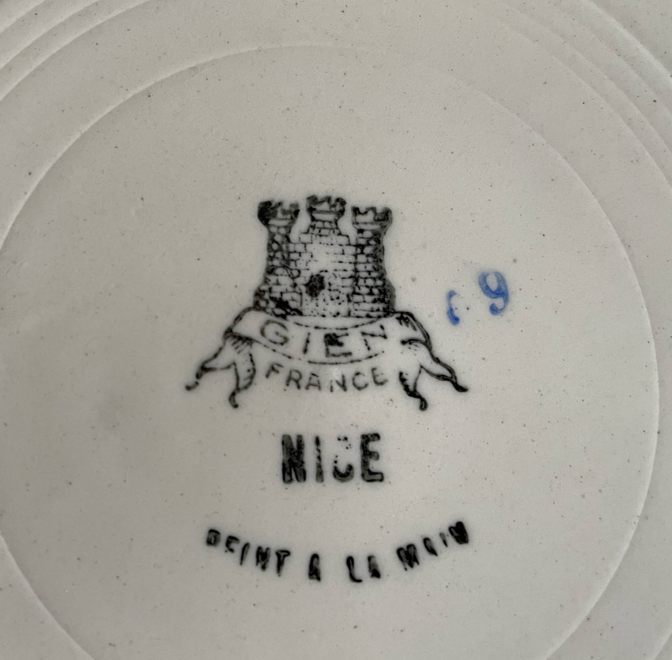 6 antique flat plates in Gien earthenware