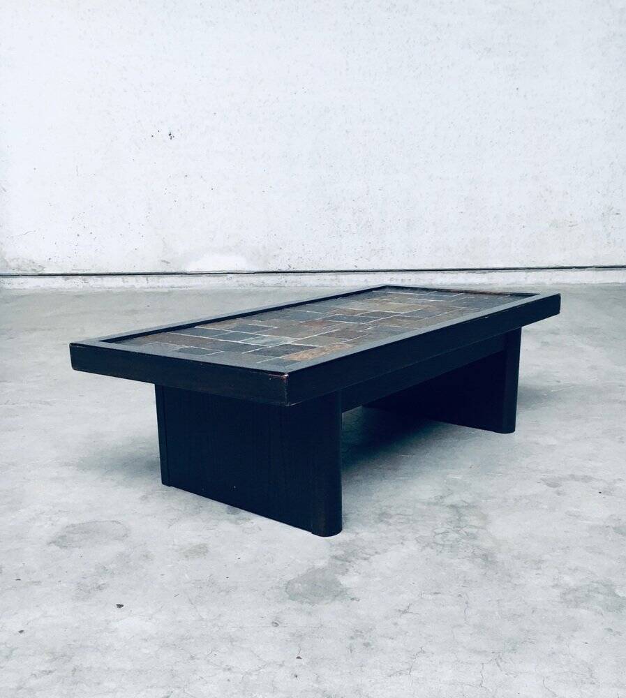 Brutalist Style Slate Tile Inlay Coffee Table, Belgium, 1970s