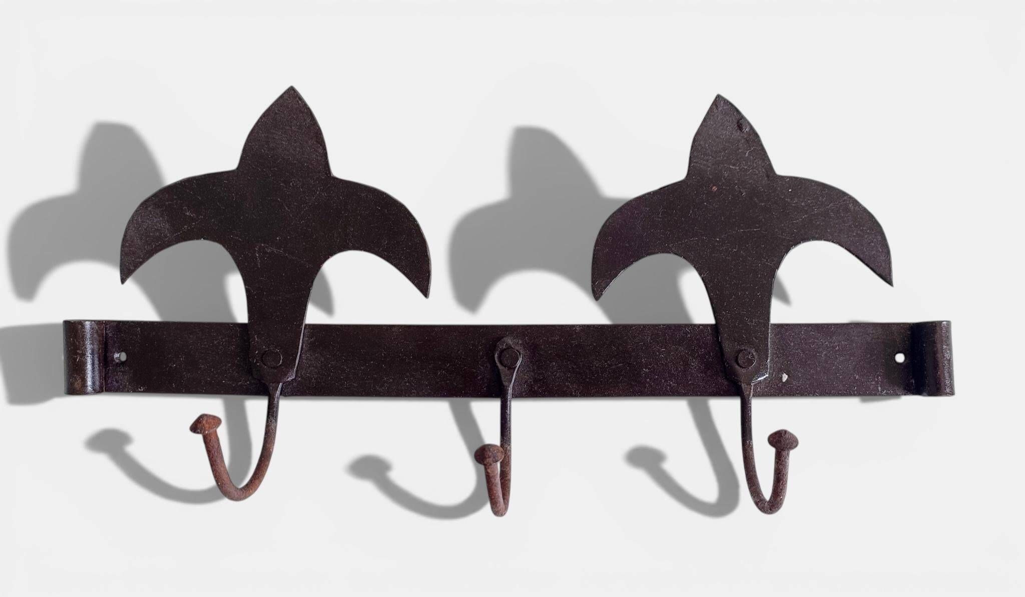 Antique French Provincial Wrought Iron Coat or Hat Rack with Fleur-de-Lis