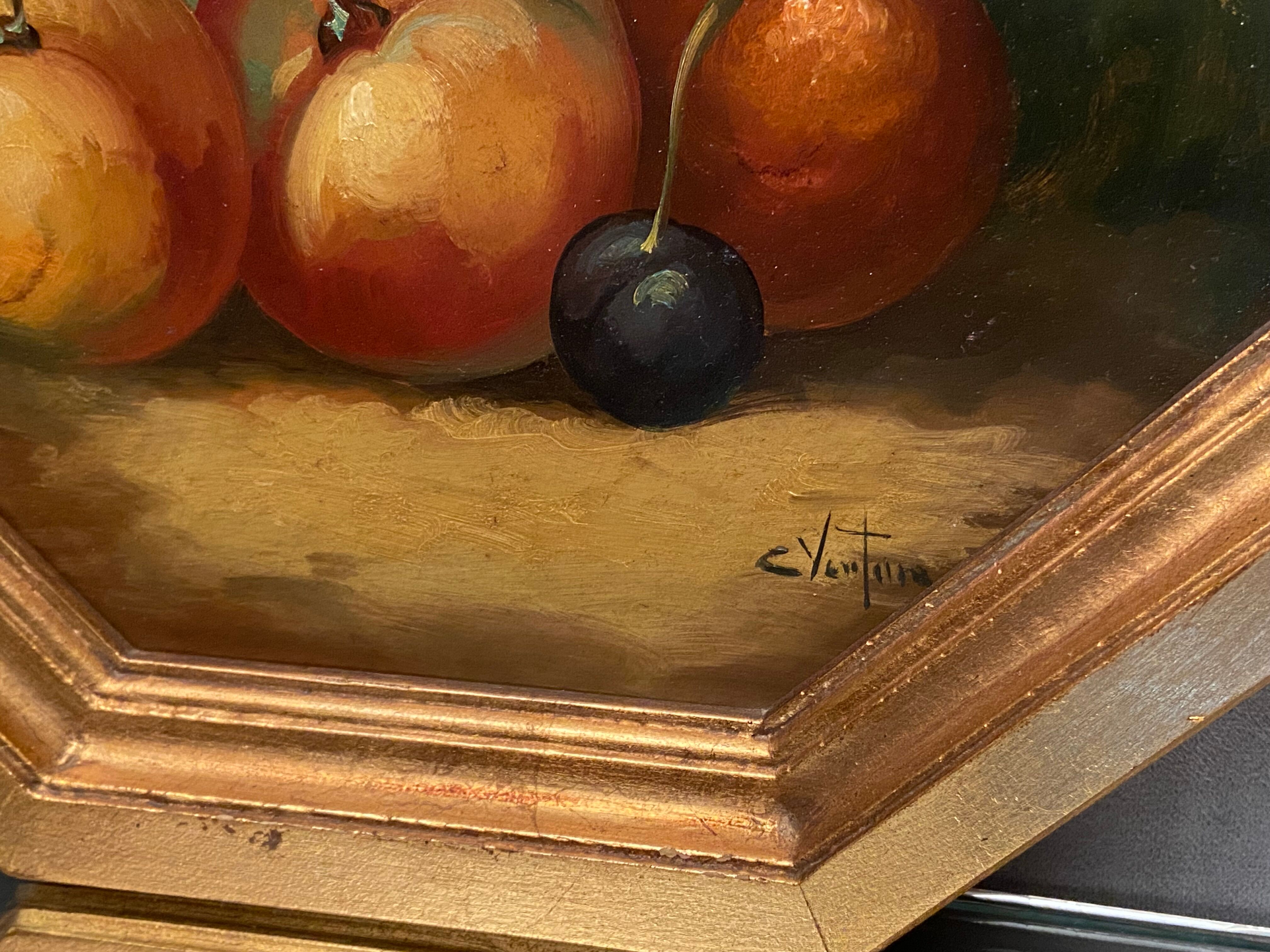 Oil painting on panel Still Life signed C. Ventura