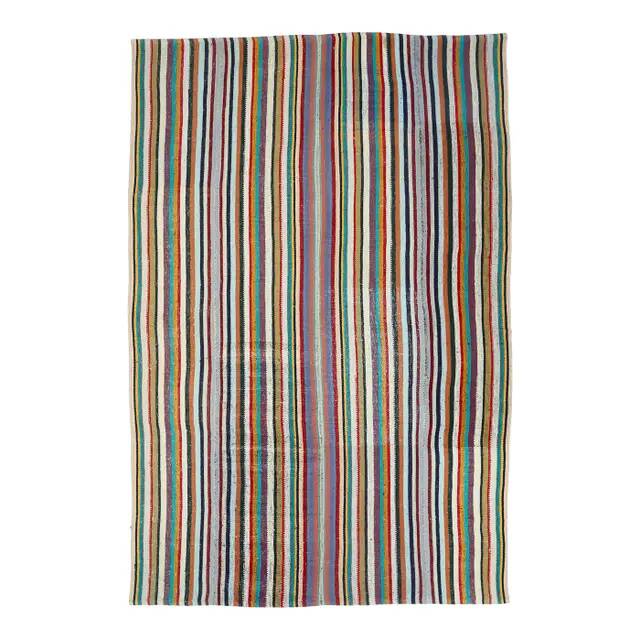 Tapis kilim vintage turc Oushak fait à la main en laine et coton vert