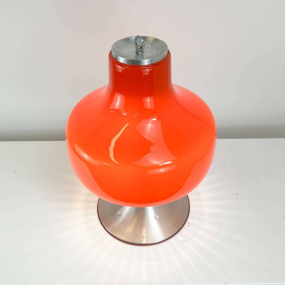 Vintage table lamp, glass shade with aluminium base, 70s