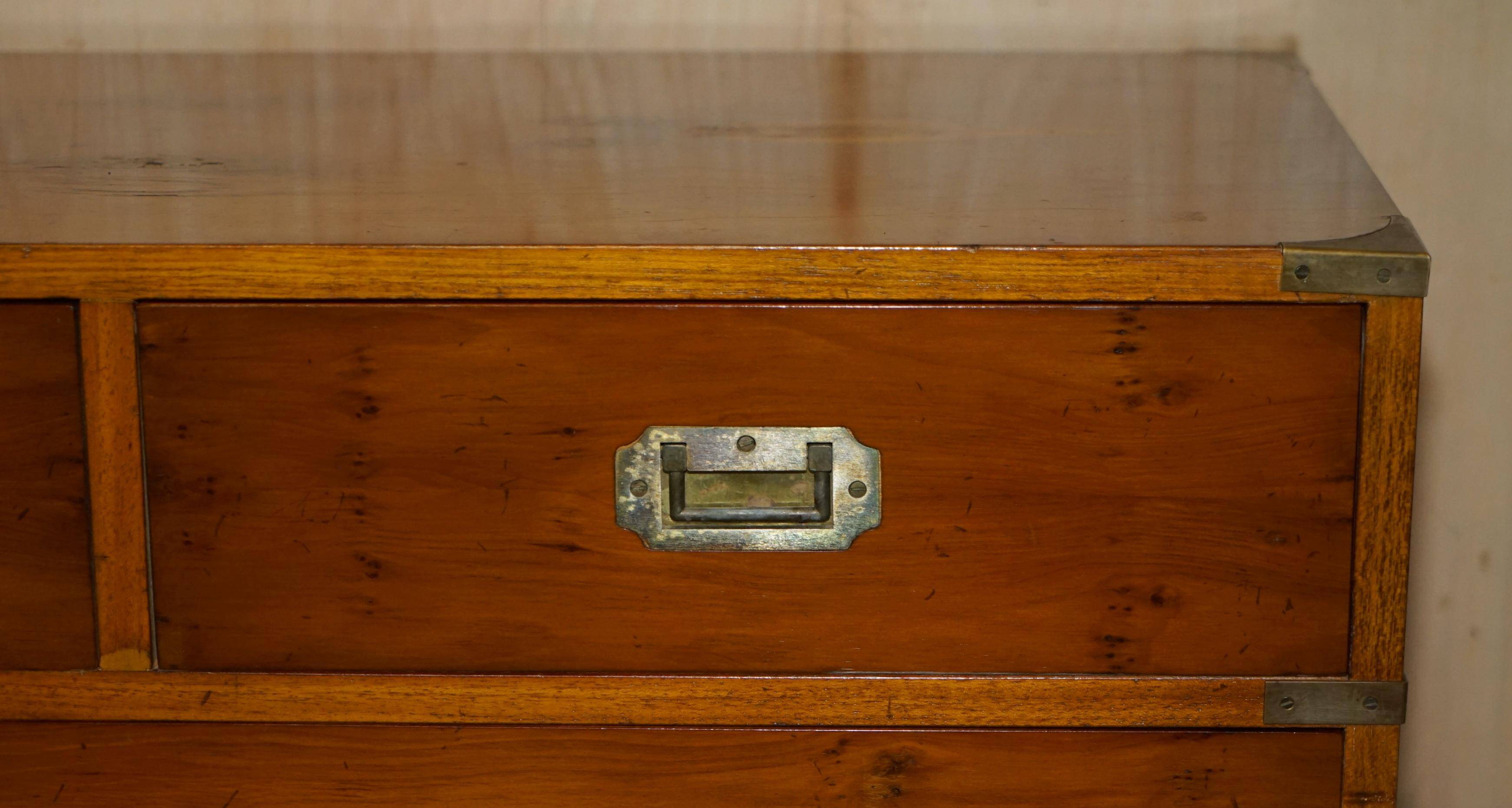 Vintage military campaign chest of drawers in burr yew wood.