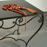 French Art Deco Wrought Iron Dining Table with Black Colored Glass, 1930s