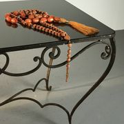 Table à manger Art Déco en fer forgé avec verre noir, années 1930