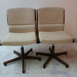 2 vintage swivel wooden office chairs year 70