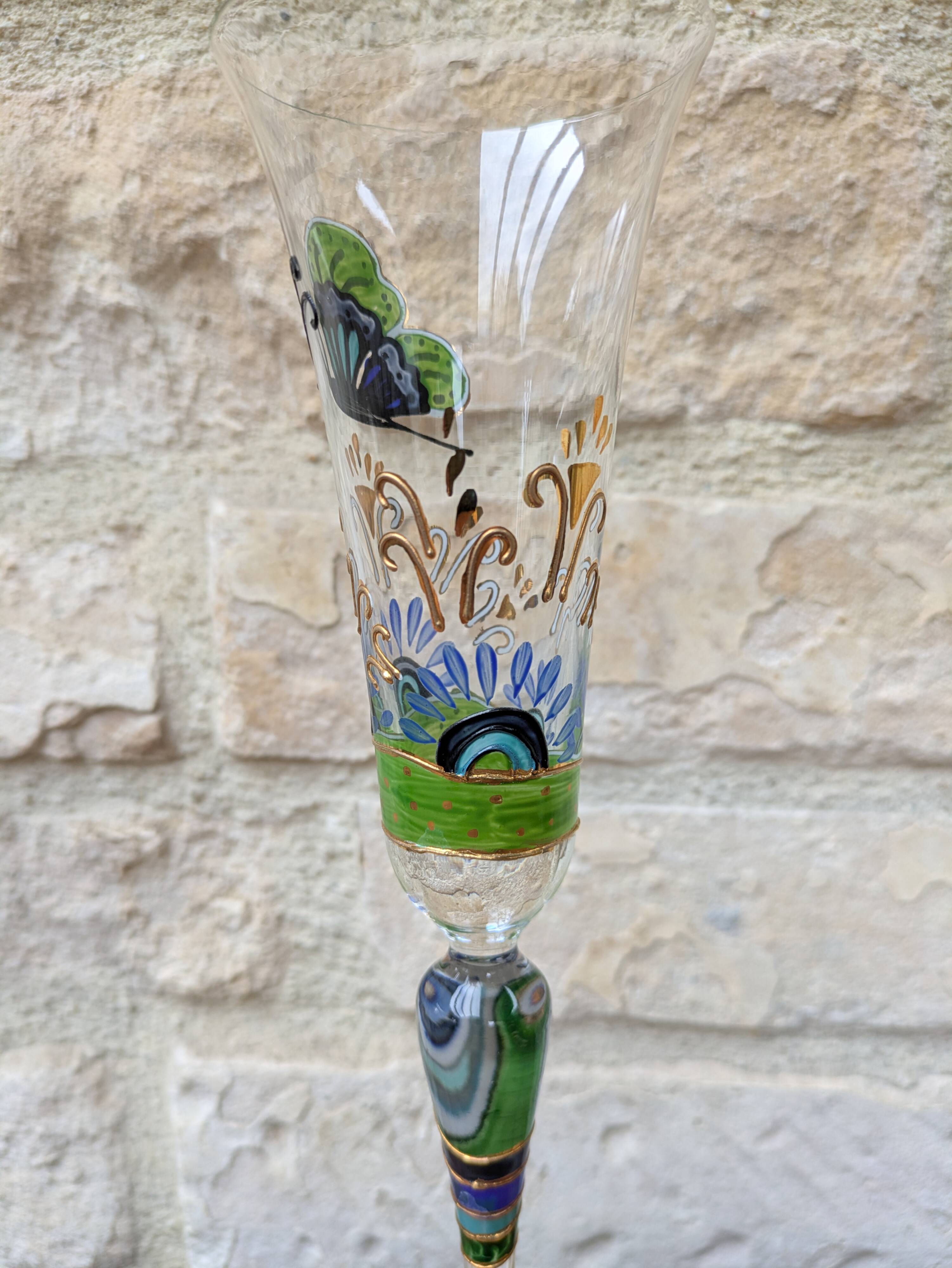 Champagne flute Paul Nagel collection Rêveries model Papillon hand-painted