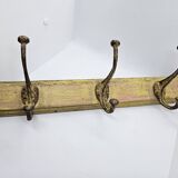 Solid teak coat hook with 3 double cast iron hooks