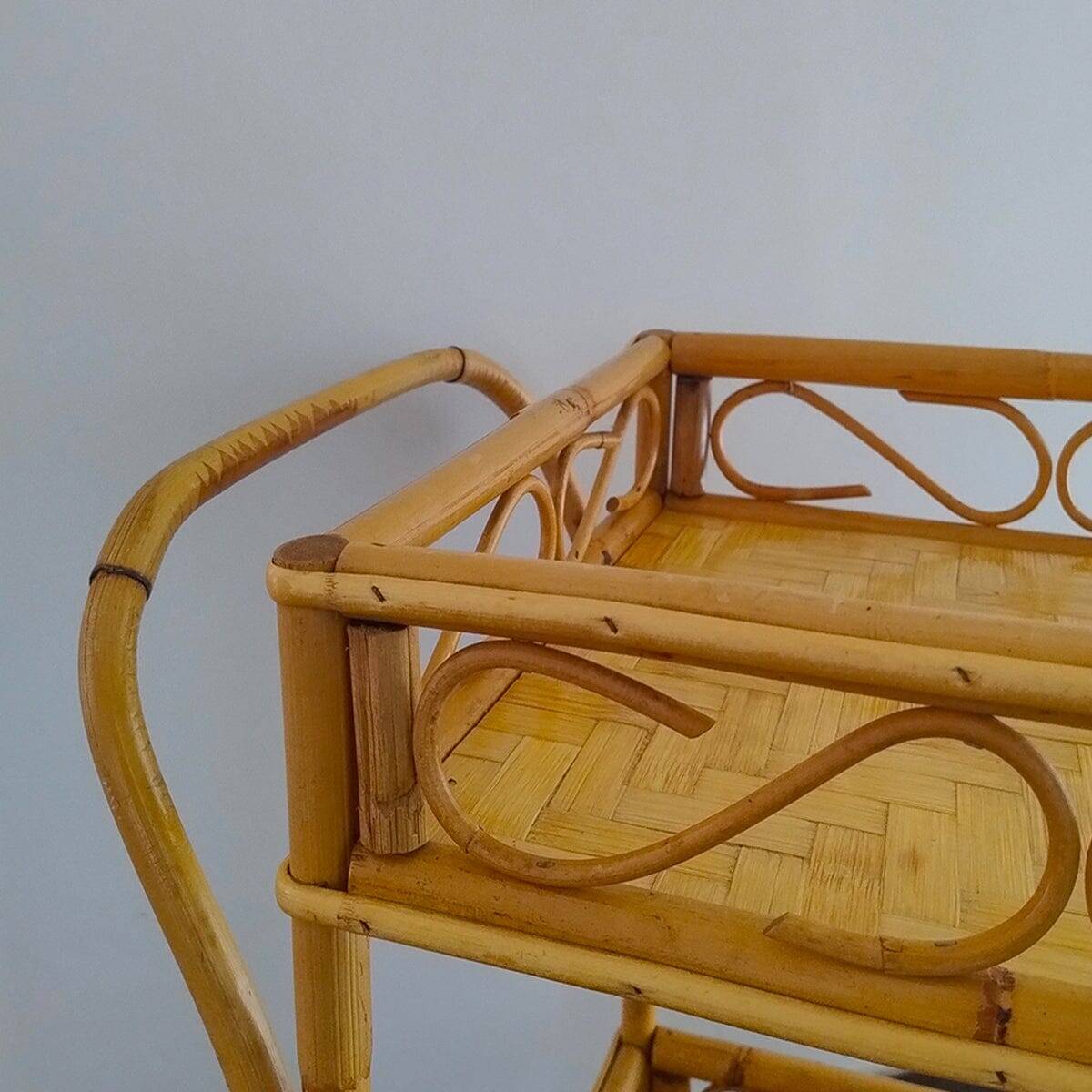 1960s Exquisite Italian Bamboo & Rattan Bar Cart by Franco Albini - Mid Cen