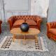 Salon canape and 2 chesterfield armchairs in vintage cognac leather from the 1970s