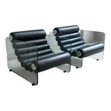 Fauteuil Hyaline en cuir et verre par Fabio Lenci pour Comfortline, Italie années 60