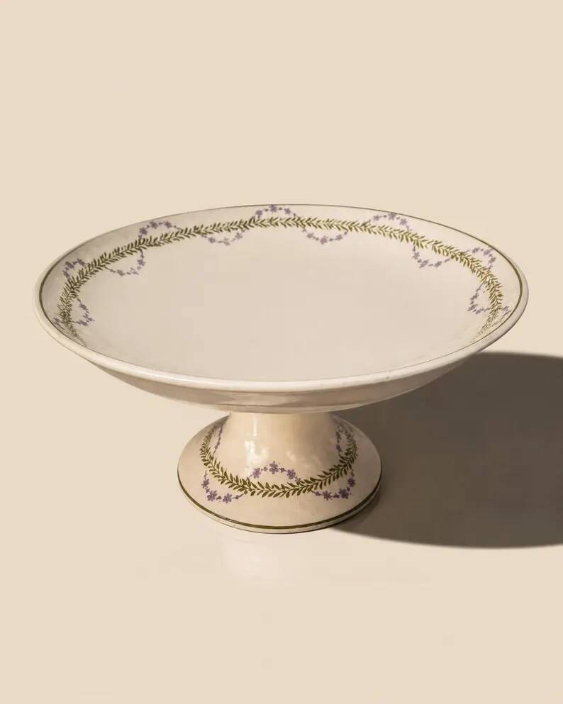 High compote Longwy model Loridan – Antique earthenware from the late 19th to early 20th century.