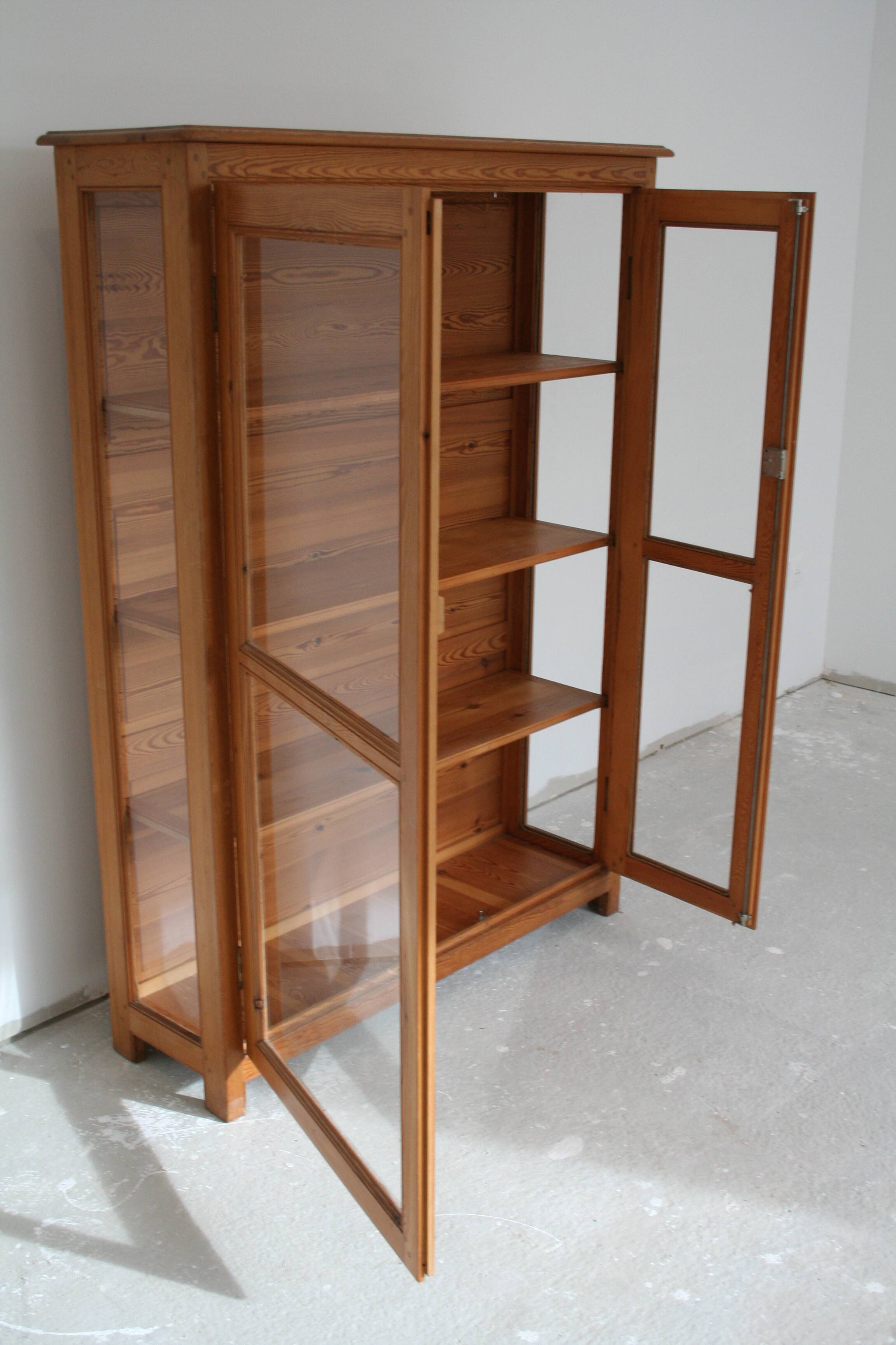 glass library natural solid wood