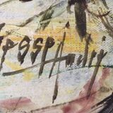 Oil on canvas The flower market of Madeleine, Paris