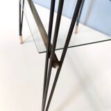 Vintage tv stand/ side table with an ebonized beech top and an iron frame, italy