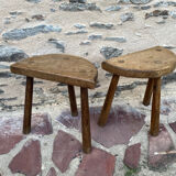 Pair of solid oak truss tripod stools