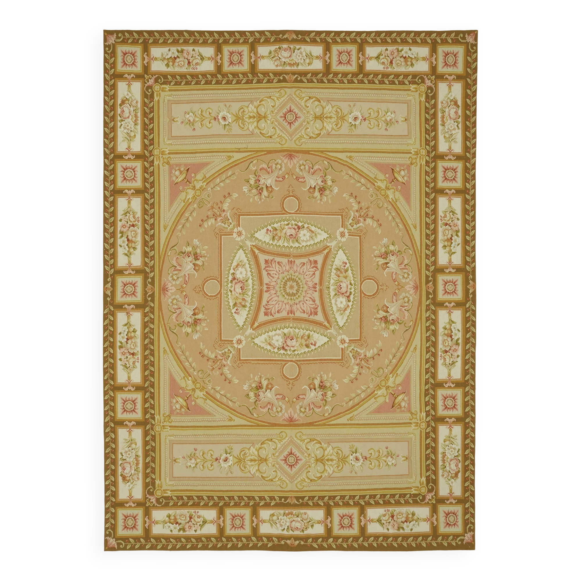 Handmade European Vintage Aubusson Kilim 268 cm x 373 cm