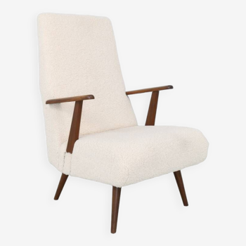 Fauteuil lounge en tissu Teddy et teck, 1960s