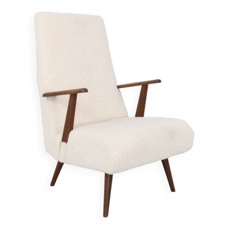 Fauteuil lounge en tissu Teddy et teck, 1960s