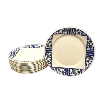 Lot de 12 assiettes plates en faïence Badonviller