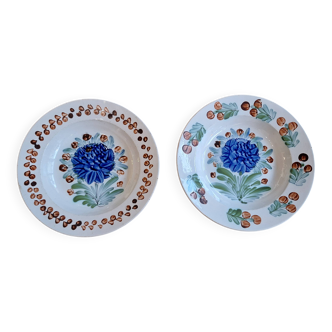 Set of 2 Gien Geoffroy Deep Plates with 19th Century Floral Decoration