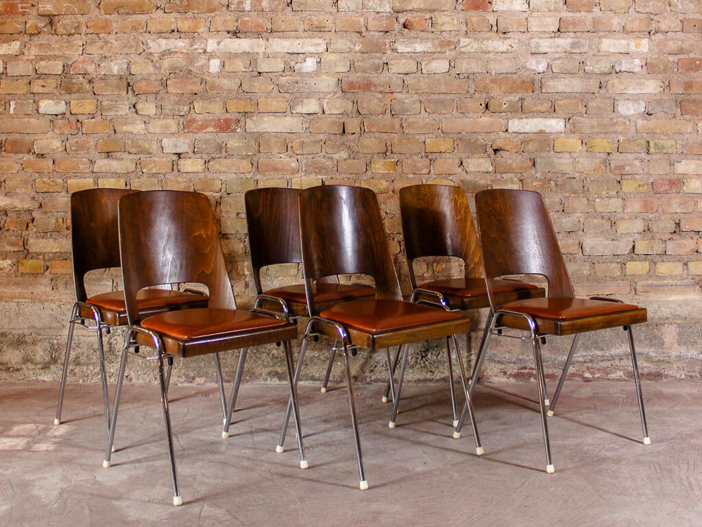 6 Baumann chairs in cognac imitation leather, circa 1960