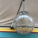 Old glass ball suspension with white inclusions - vintage chrome support